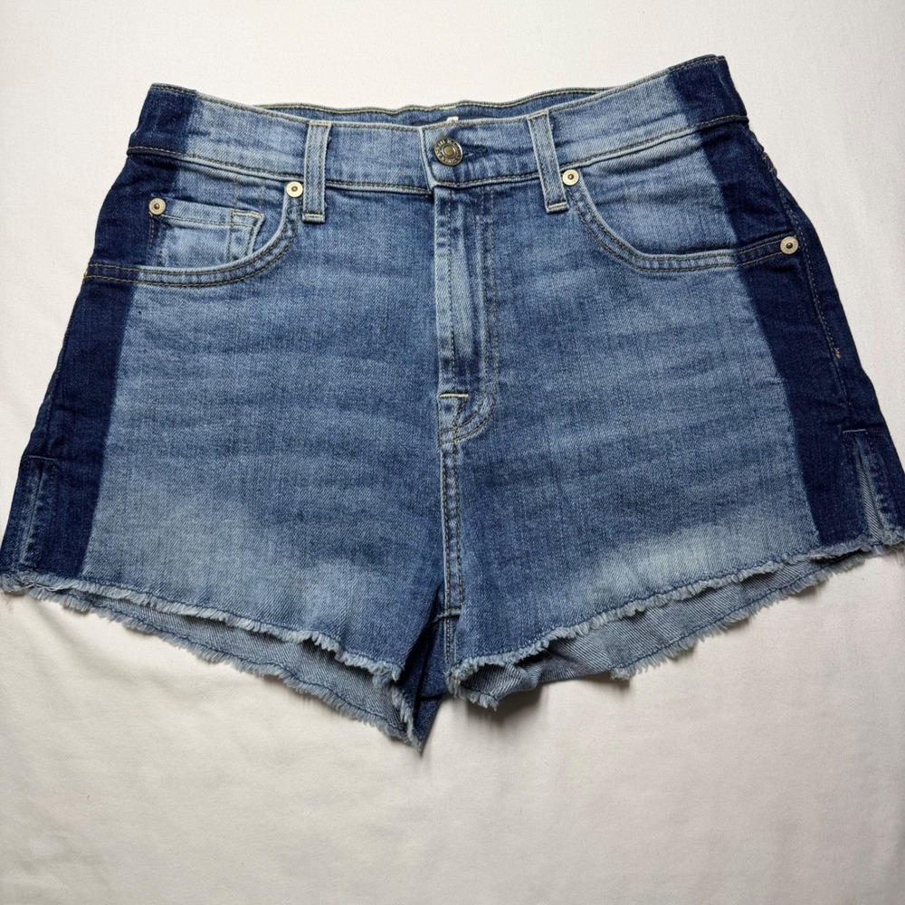 7 For All Mankind Two Tone High Rise Cut Off Denim Shorts Blue Women 26